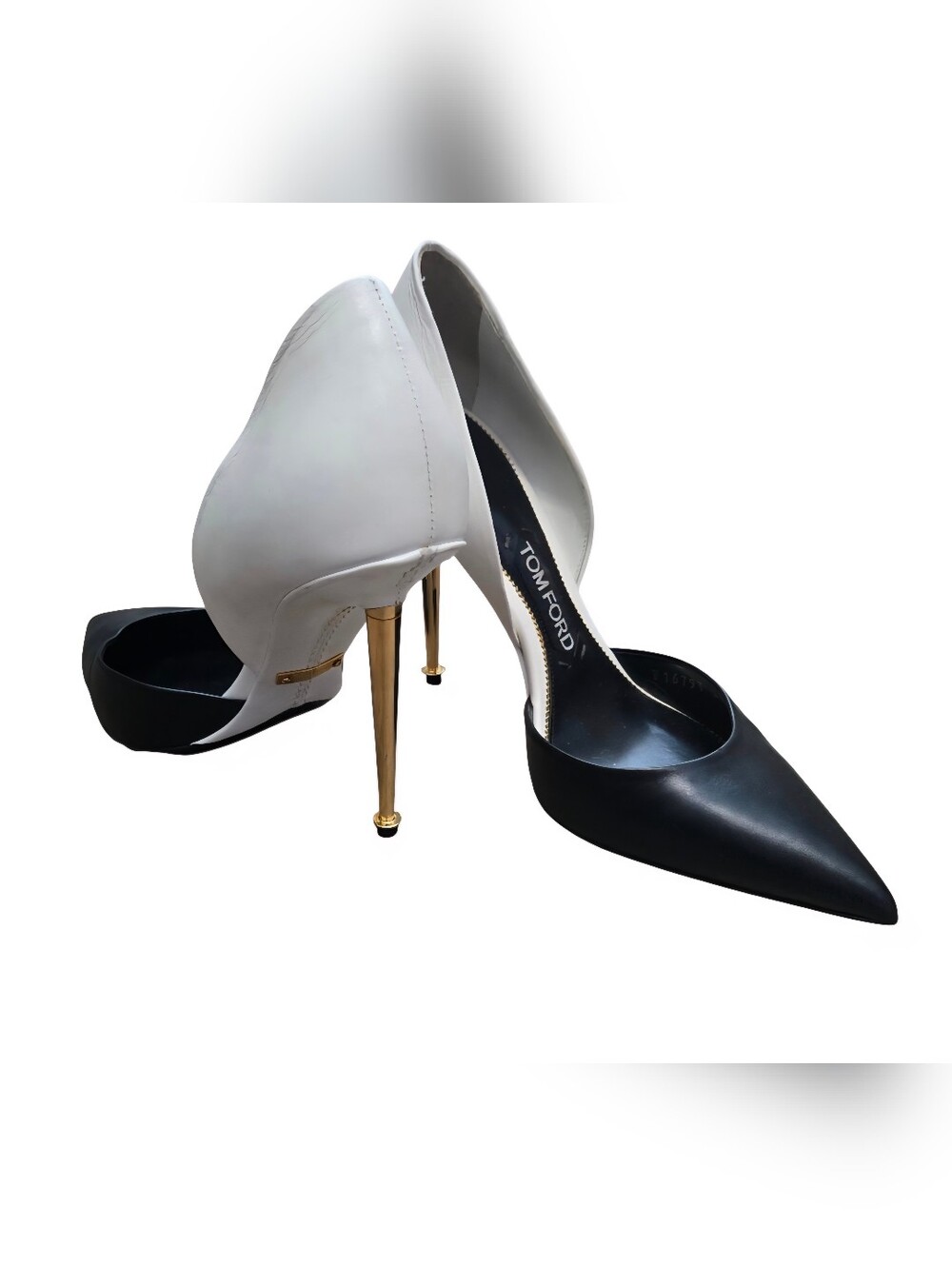 Tom Ford Black and White Leather Colorblock D'Orsay Gold Pin Heel